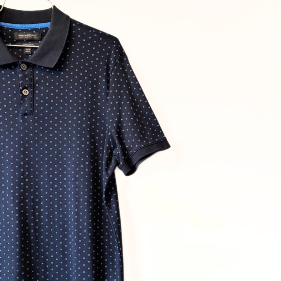 Banana Republic Luxury Touch Polo Navy Print Standard Fit Size M - Picture 2 of 7